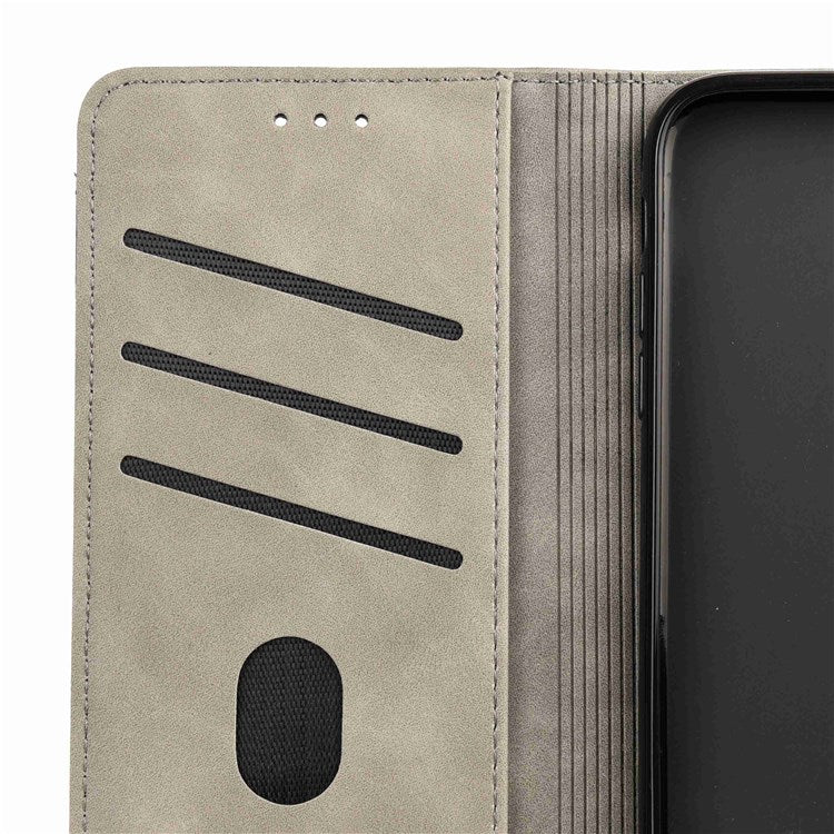 For Samsung Galaxy M53 5G Splicing PU Leather Skin-touch Feeling Case Stand Magnetic Absorption Full Protection Flip Folio Wallet Cover - Grey