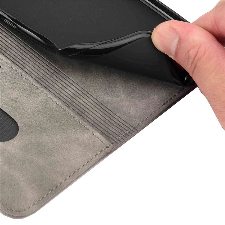 For Samsung Galaxy M53 5G Splicing PU Leather Skin-touch Feeling Case Stand Magnetic Absorption Full Protection Flip Folio Wallet Cover - Grey