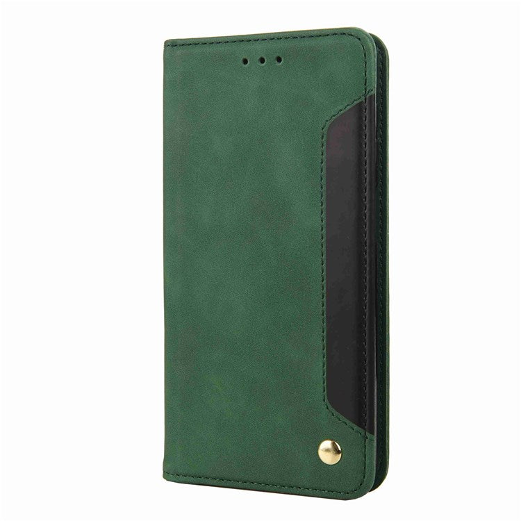 For Samsung Galaxy M53 5G Splicing PU Leather Skin-touch Feeling Case Stand Magnetic Absorption Full Protection Flip Folio Wallet Cover - Green