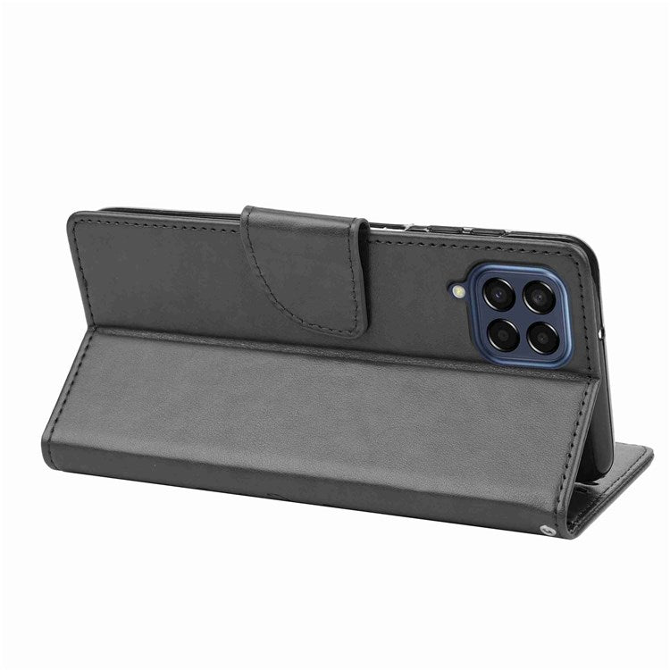 For Samsung Galaxy M53 5G Imprinted Butterflies Flowers PU Leather Flip Case Wallet Style Stand Shockproof Protective Cover with Strap - Black