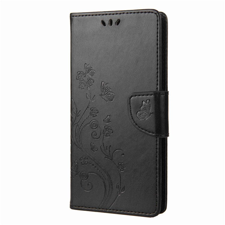 For Samsung Galaxy M53 5G Imprinted Butterflies Flowers PU Leather Flip Case Wallet Style Stand Shockproof Protective Cover with Strap - Black