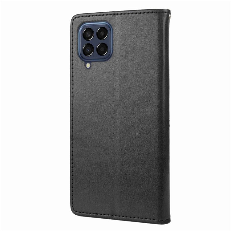 For Samsung Galaxy M53 5G Imprinted Butterflies Flowers PU Leather Flip Case Wallet Style Stand Shockproof Protective Cover with Strap - Black