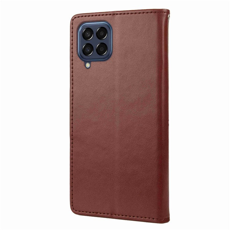For Samsung Galaxy M53 5G Imprinted Butterflies Flowers PU Leather Flip Case Wallet Style Stand Shockproof Protective Cover with Strap - Brown