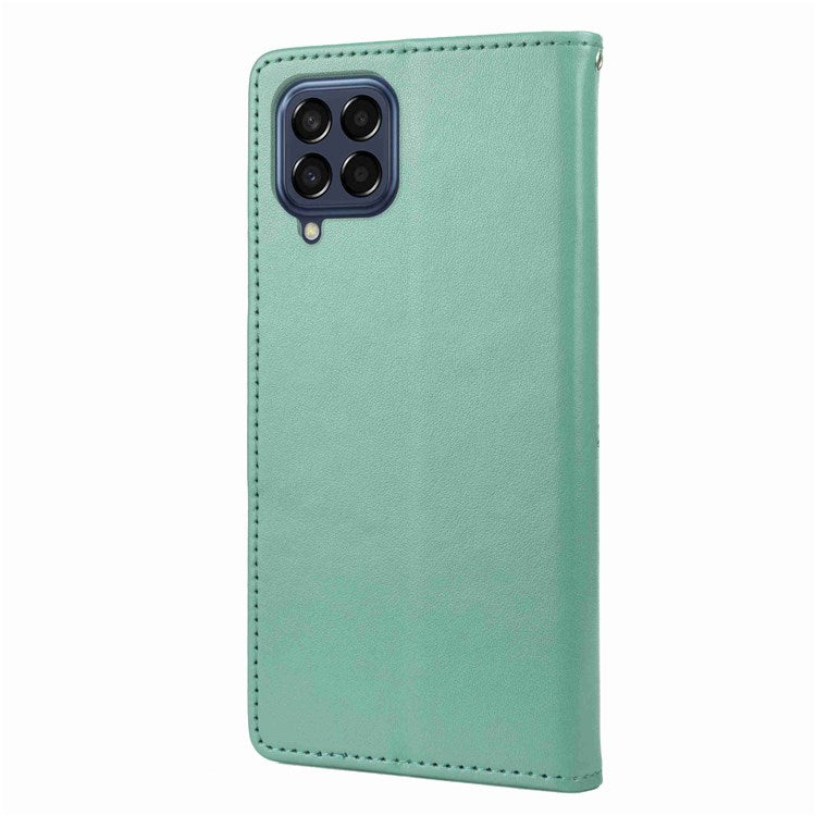 For Samsung Galaxy M53 5G Imprinted Butterflies Flowers PU Leather Flip Case Wallet Style Stand Shockproof Protective Cover with Strap - Green