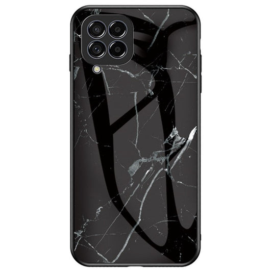 For Samsung Galaxy M53 5G Marble Pattern Tempered Glass + PC + TPU Scratch-resistant Protective Phone Shell Case - Black Marble