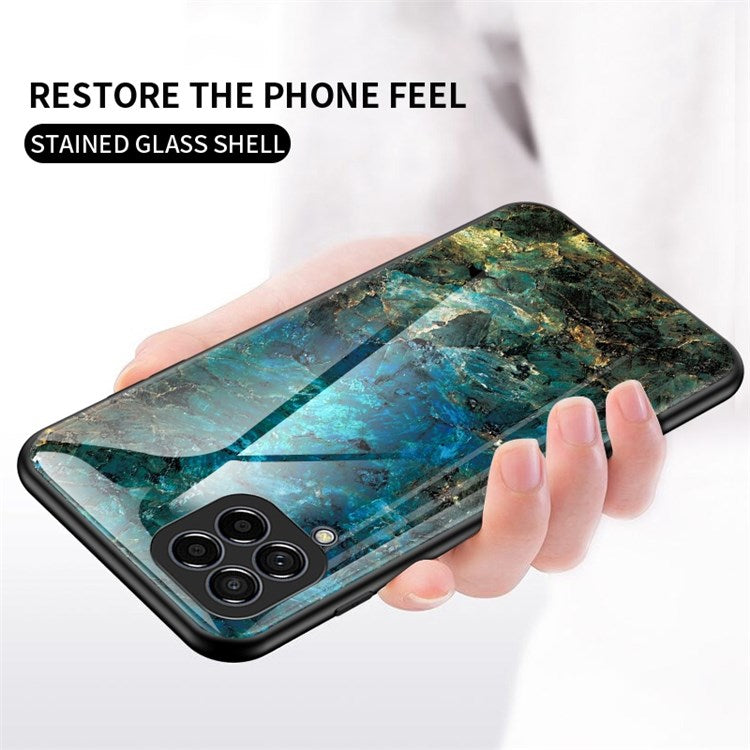 For Samsung Galaxy M53 5G Marble Pattern Tempered Glass + PC + TPU Scratch-resistant Protective Phone Shell Case - Black Marble