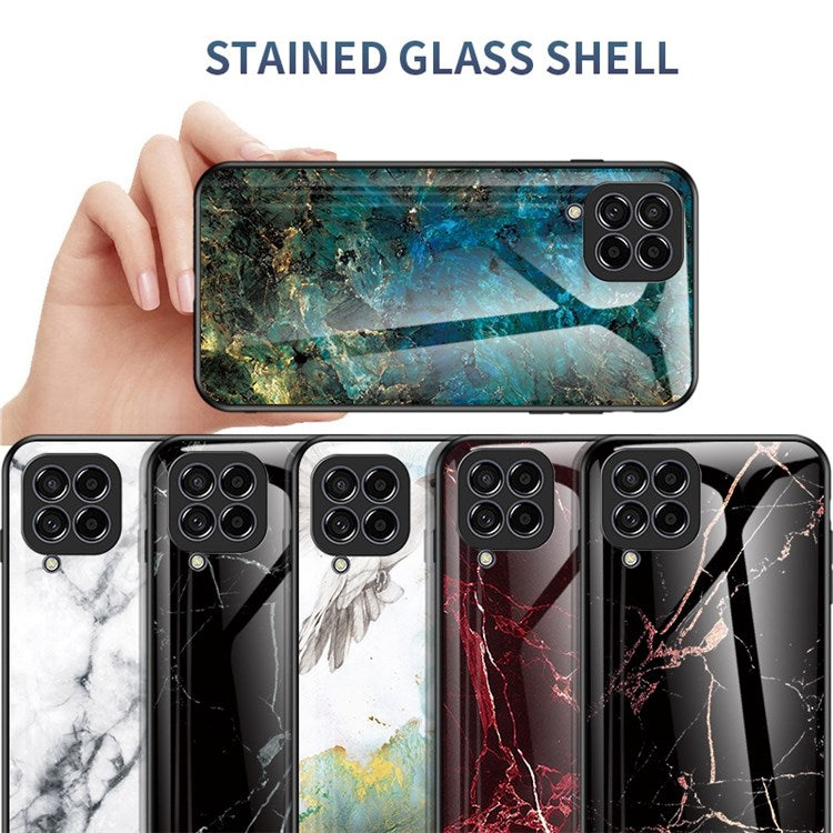 For Samsung Galaxy M53 5G Marble Pattern Tempered Glass + PC + TPU Scratch-resistant Protective Phone Shell Case - Black Marble