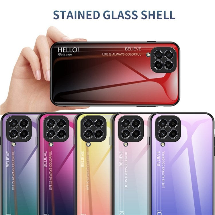 For Samsung Galaxy M53 5G Thin Skin-friendly Color Gradient Tempered Glass + PC + TPU Protective Phone Case Shell - Rose