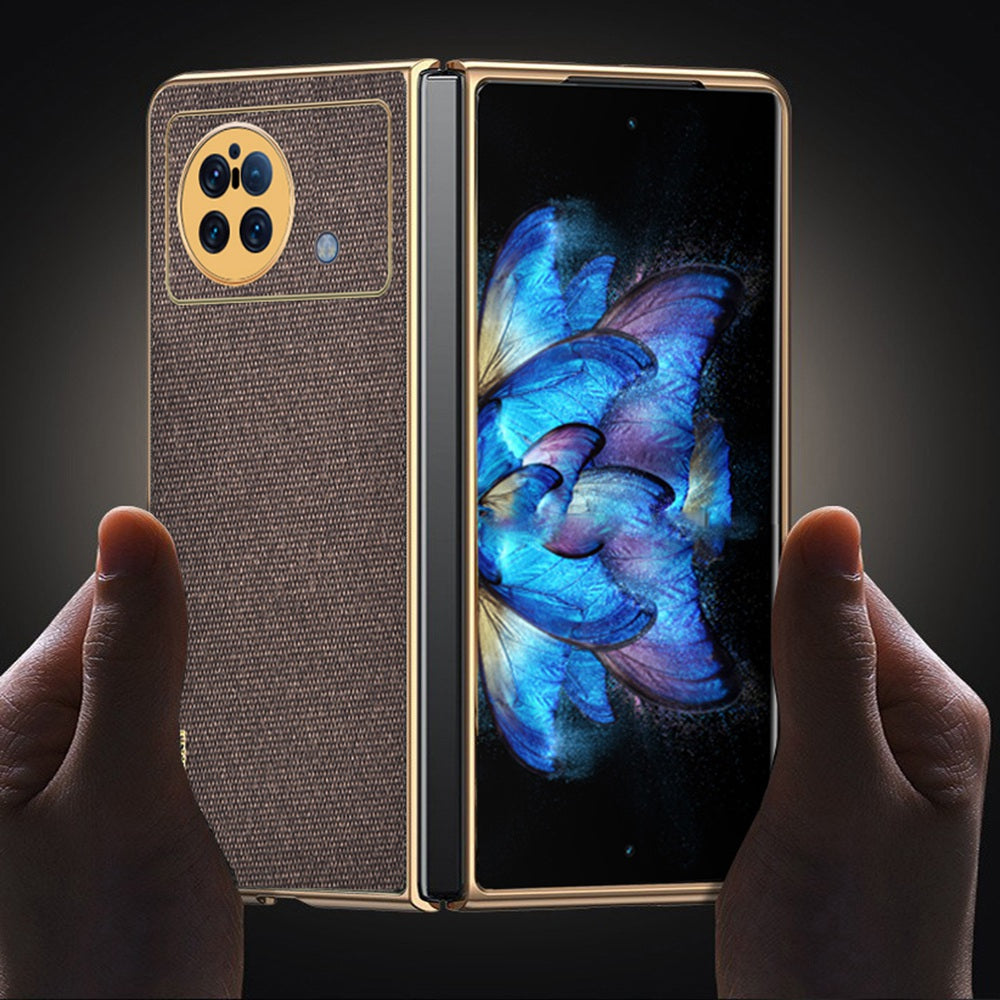 Sea Sand Textured Phone Case for vivo X Fold, PU Leather Coated Hard PC Stylish Anti-scratch Protective Shell - Grey