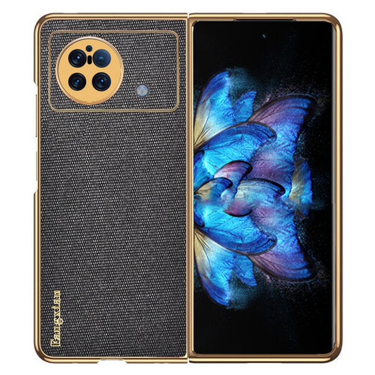 Sea Sand Textured Phone Case for vivo X Fold, PU Leather Coated Hard PC Stylish Anti-scratch Protective Shell - Black