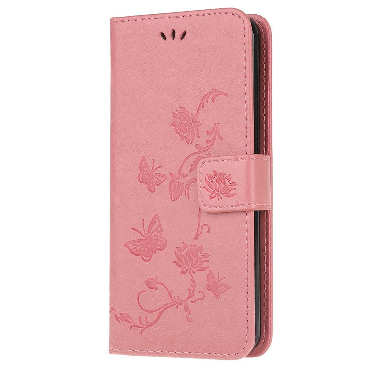 For Samsung Galaxy M53 5G Butterfly Flower Imprinted PU Leather Magnetic Clasp Phone Case Wallet Stand Cover - Pink