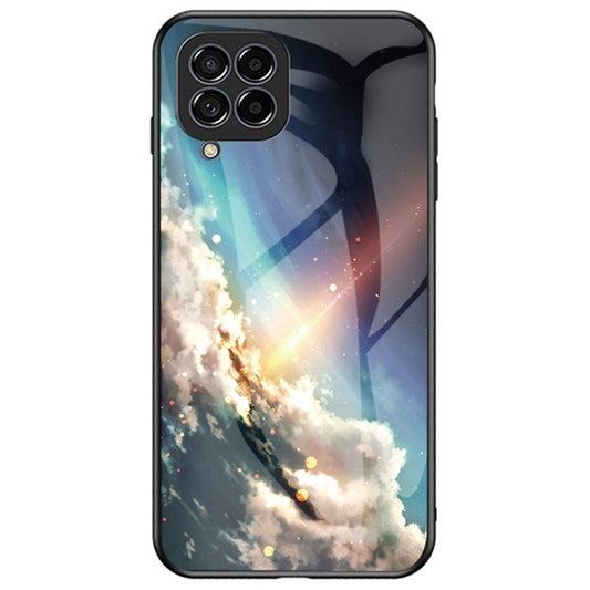 For Samsung Galaxy M33 5G (Global Version) Slim Light Drop-proof Starry Sky Pattern Design Tempered Glass Back Case Hard PC TPU Shell - Bright Starry Sky