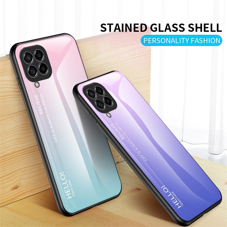 For Samsung Galaxy M33 5G (Global Version) All-inclusive Protection Anti-fall Color Gradient Tempered Glass + PC + TPU Phone Case Shell - Red