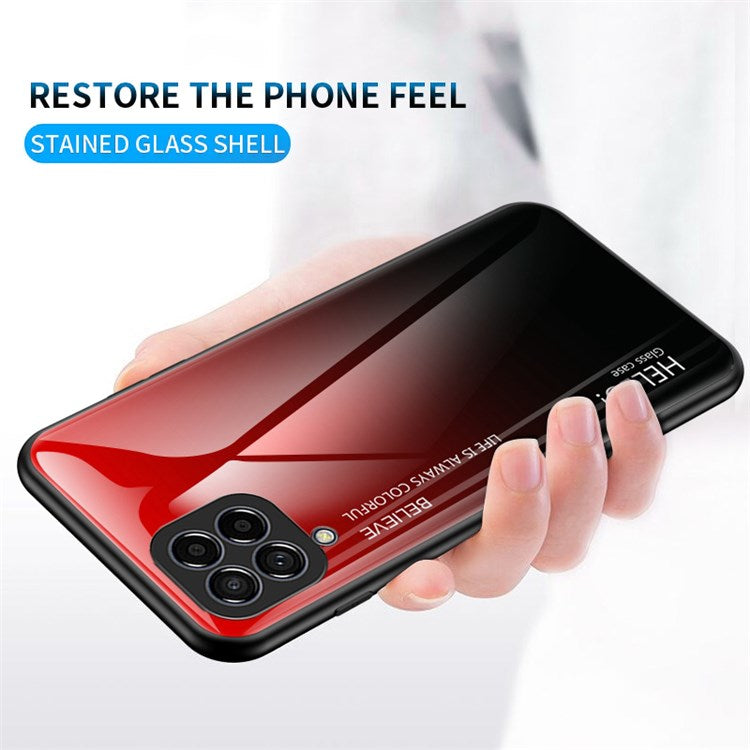 For Samsung Galaxy M33 5G (Global Version) All-inclusive Protection Anti-fall Color Gradient Tempered Glass + PC + TPU Phone Case Shell - Red
