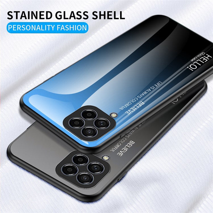 For Samsung Galaxy M33 5G (Global Version) All-inclusive Protection Anti-fall Color Gradient Tempered Glass + PC + TPU Phone Case Shell - Black