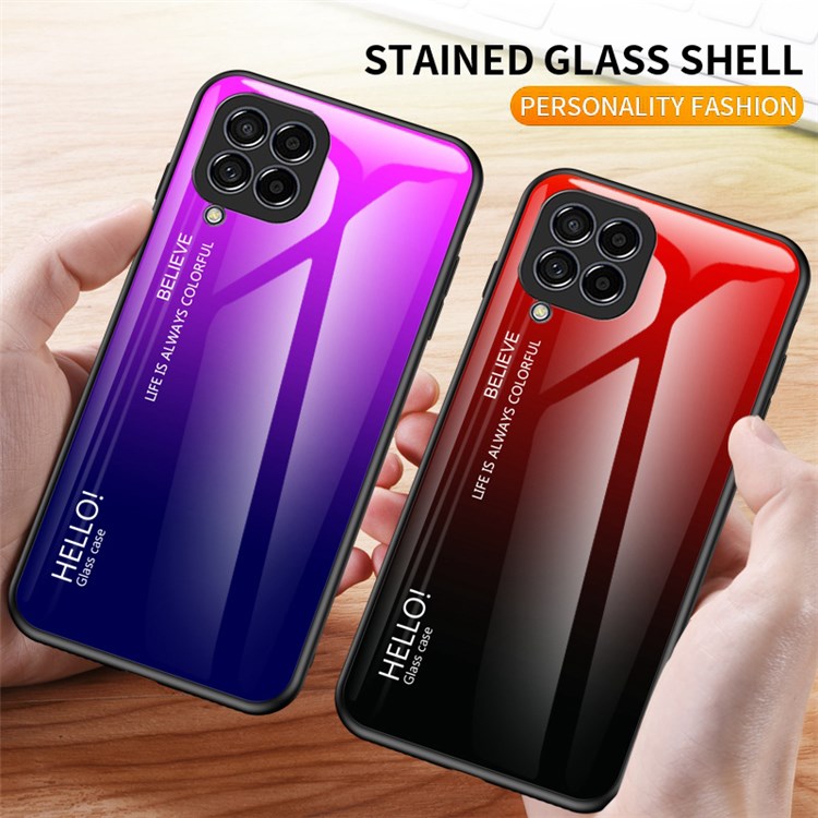 For Samsung Galaxy M33 5G (Global Version) All-inclusive Protection Anti-fall Color Gradient Tempered Glass + PC + TPU Phone Case Shell - Black