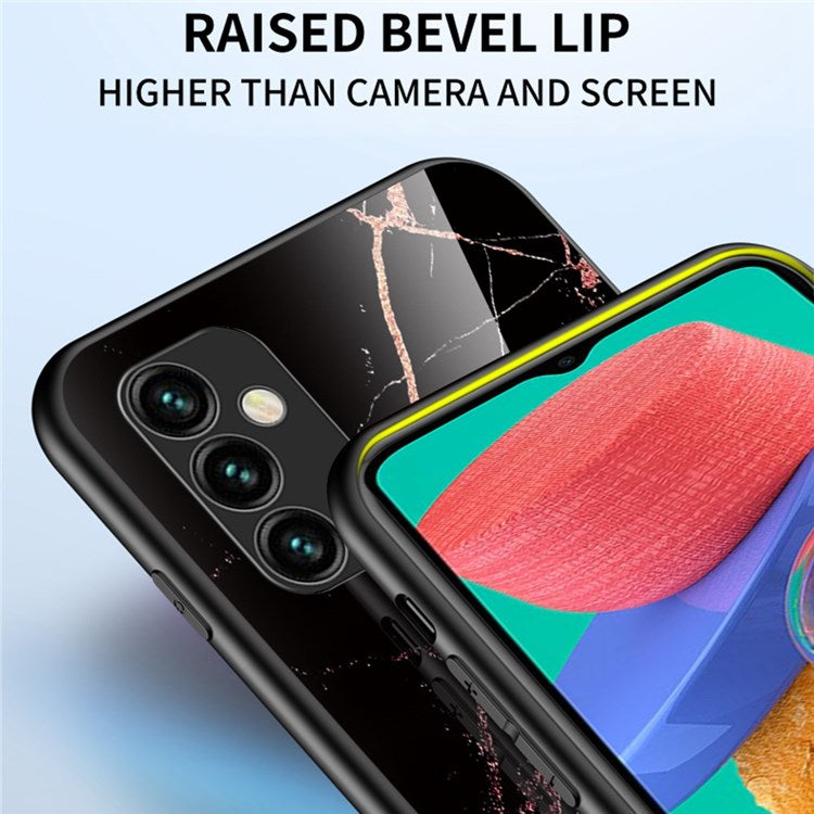 For Samsung Galaxy M23 5G/F23 5G Marble Pattern Tempered Glass + PC + TPU Stylish Scratch-resistant Smartphone Case - White Marble