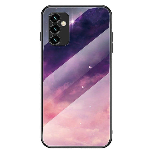 For Samsung Galaxy M23 5G/F23 5G Anti-scratch Starry Sky Pattern Tempered Glass Back+Hard PC+TPU Protective Cover - Dream Starry Sky