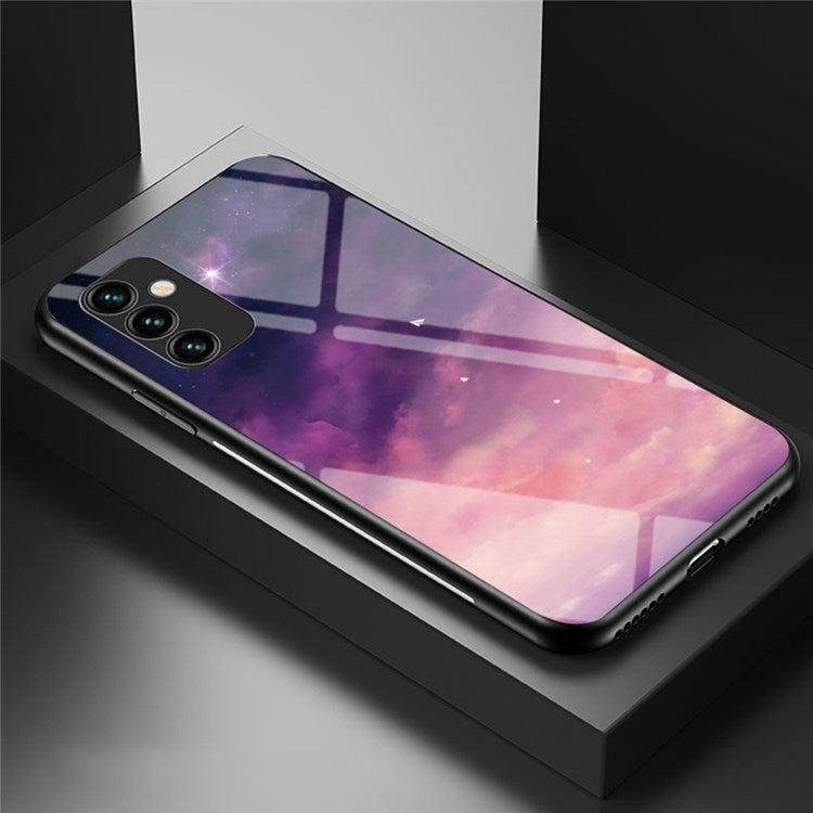 For Samsung Galaxy M23 5G/F23 5G Anti-scratch Starry Sky Pattern Tempered Glass Back+Hard PC+TPU Protective Cover - Dream Starry Sky