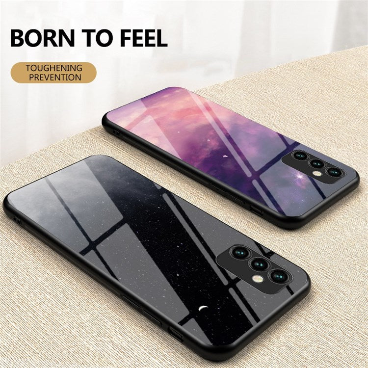 For Samsung Galaxy M23 5G/F23 5G Anti-scratch Starry Sky Pattern Tempered Glass Back+Hard PC+TPU Protective Cover - Dream Starry Sky