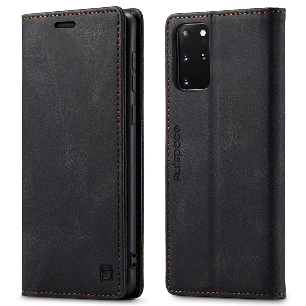 AUTSPACE A01 Series for Samsung Galaxy S20 Plus 4G/5G PU Leather Case RFID Blocking Wallet Flip Stand Cover - Black