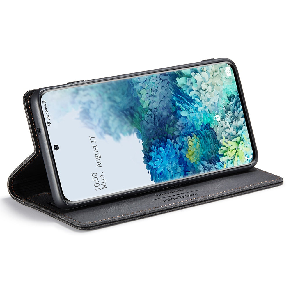 AUTSPACE A01 Series for Samsung Galaxy S20 Plus 4G/5G PU Leather Case RFID Blocking Wallet Flip Stand Cover - Black