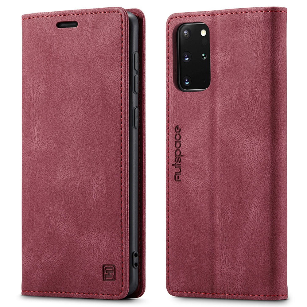 AUTSPACE A01 Series for Samsung Galaxy S20 Plus 4G/5G PU Leather Case RFID Blocking Wallet Flip Stand Cover - Red