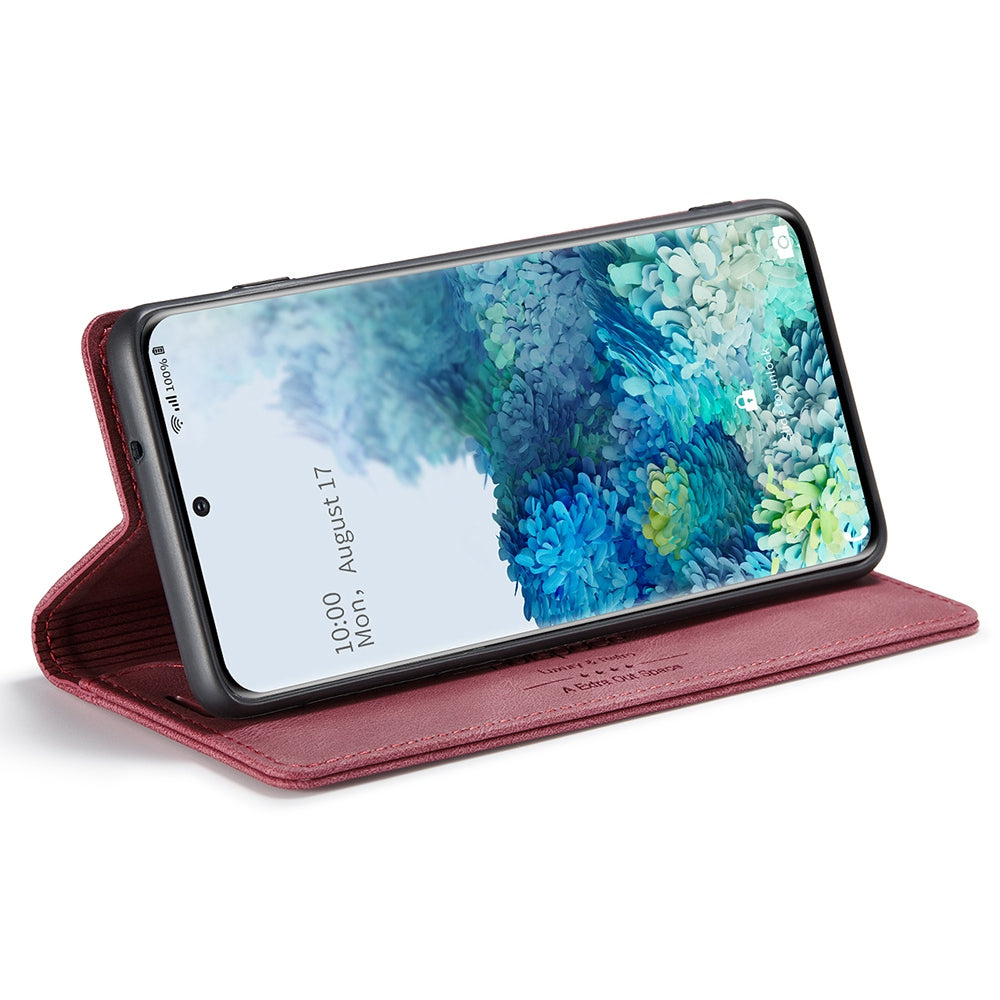 AUTSPACE A01 Series for Samsung Galaxy S20 Plus 4G/5G PU Leather Case RFID Blocking Wallet Flip Stand Cover - Red