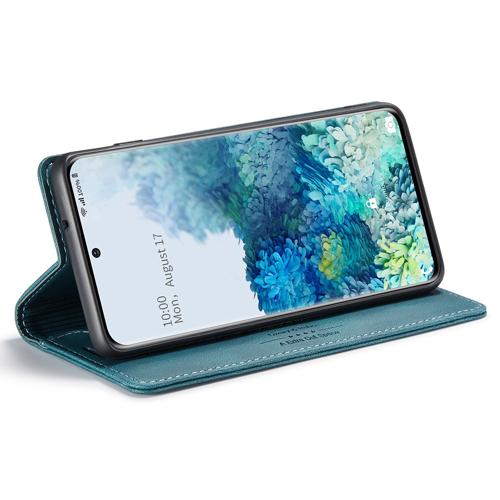 AUTSPACE A01 Series for Samsung Galaxy S20 Plus 4G/5G PU Leather Case RFID Blocking Wallet Flip Stand Cover - Blue