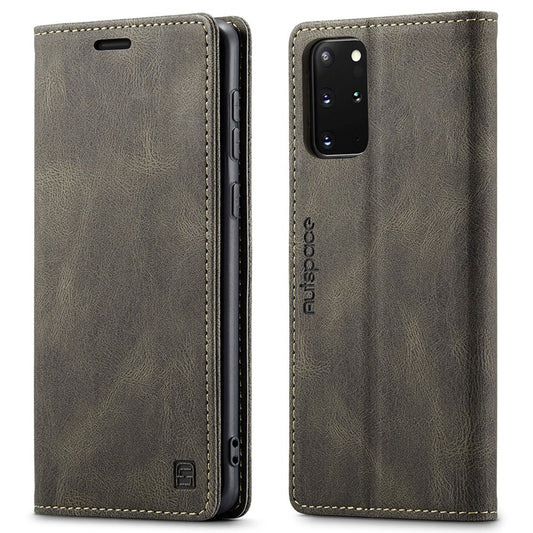 AUTSPACE A01 Series for Samsung Galaxy S20 Plus 4G / 5G PU Leather Case RFID Blocking Wallet Flip Stand Cover - Coffee