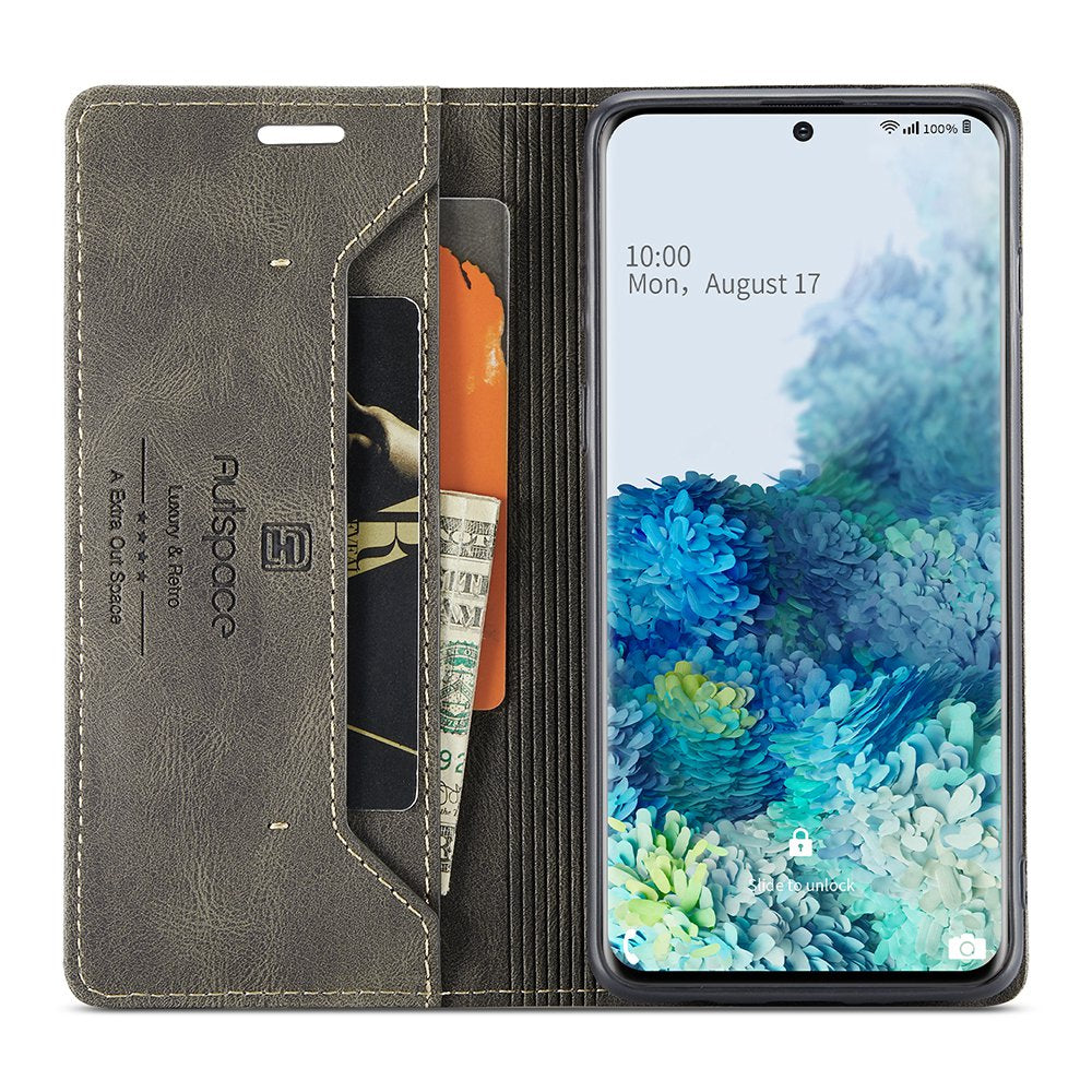 AUTSPACE A01 Series for Samsung Galaxy S20 Plus 4G / 5G PU Leather Case RFID Blocking Wallet Flip Stand Cover - Coffee