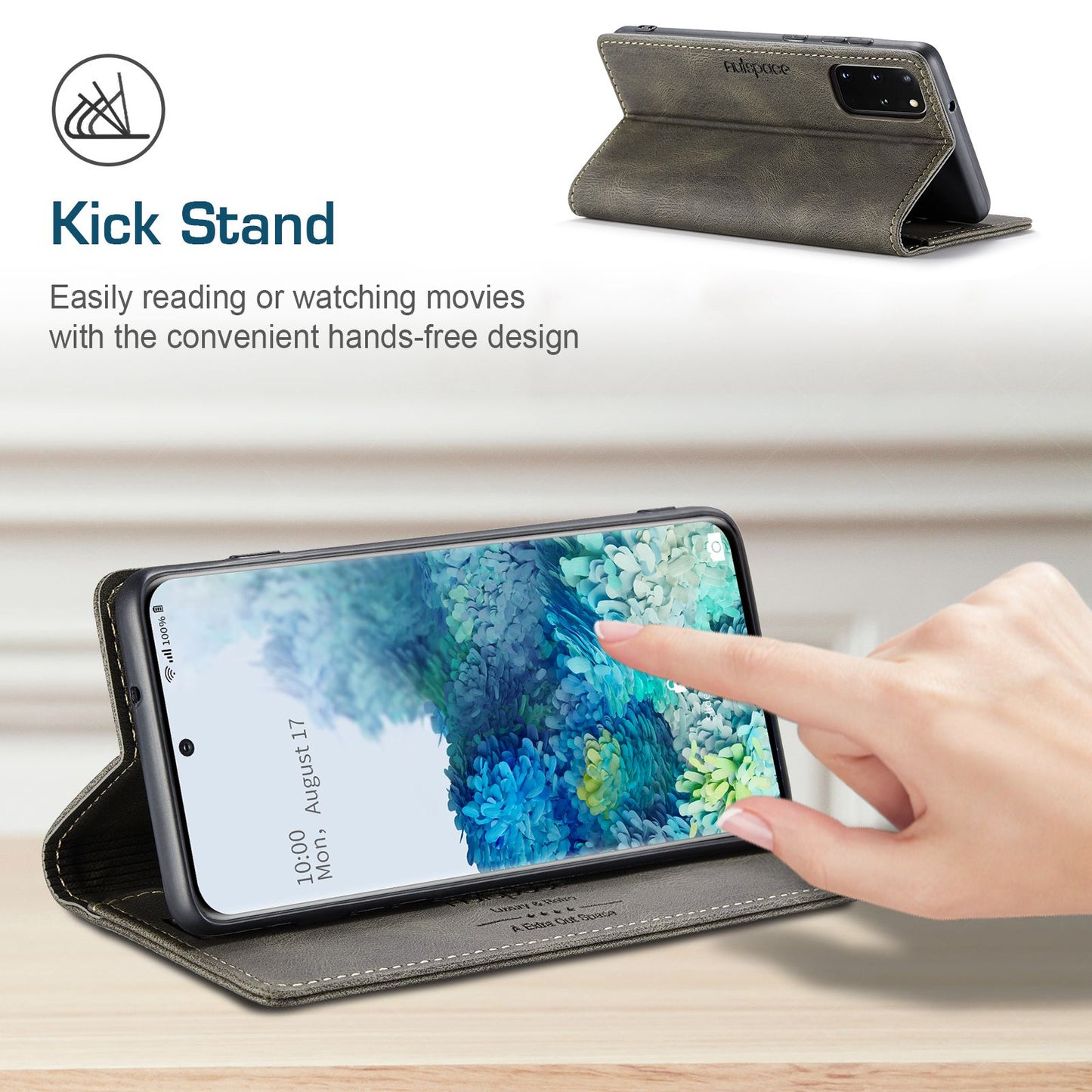 AUTSPACE A01 Series for Samsung Galaxy S20 Plus 4G / 5G PU Leather Case RFID Blocking Wallet Flip Stand Cover - Coffee