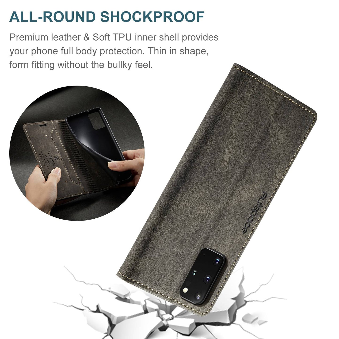 AUTSPACE A01 Series for Samsung Galaxy S20 Plus 4G / 5G PU Leather Case RFID Blocking Wallet Flip Stand Cover - Coffee