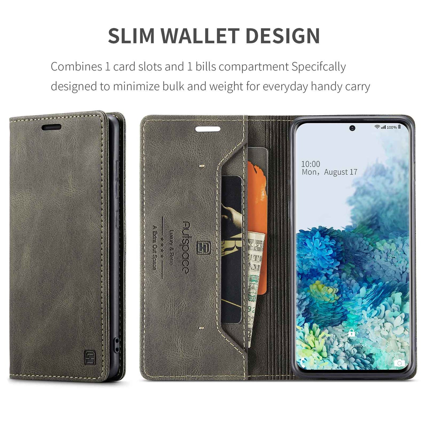 AUTSPACE A01 Series for Samsung Galaxy S20 Plus 4G / 5G PU Leather Case RFID Blocking Wallet Flip Stand Cover - Coffee