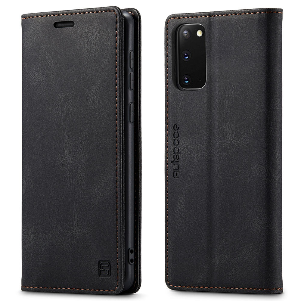 AUTSPACE A01 Series for Samsung Galaxy S20 4G/5G PU Leather Case RFID Blocking Wallet Flip Stand Cover - Black