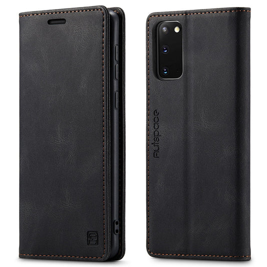 AUTSPACE A01 Series for Samsung Galaxy S20 4G/5G PU Leather Case RFID Blocking Wallet Flip Stand Cover - Black