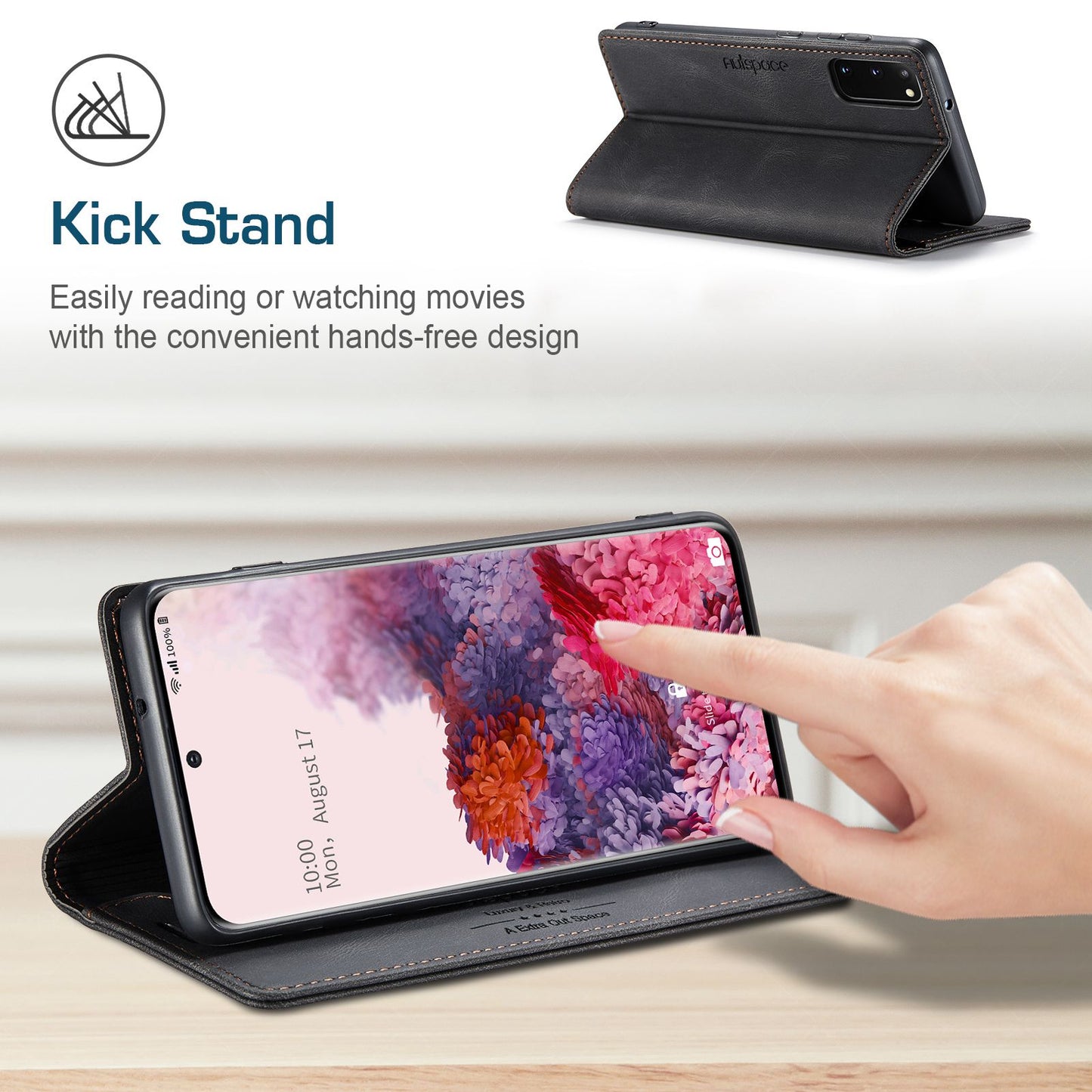 AUTSPACE A01 Series for Samsung Galaxy S20 4G/5G PU Leather Case RFID Blocking Wallet Flip Stand Cover - Black
