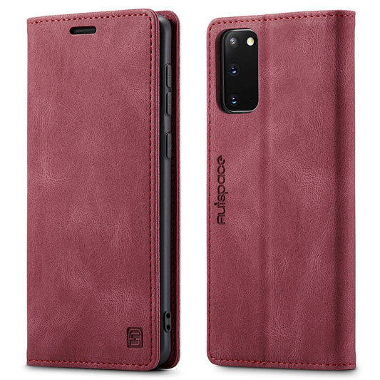 AUTSPACE A01 Series for Samsung Galaxy S20 4G/5G PU Leather Case RFID Blocking Wallet Flip Stand Cover - Red