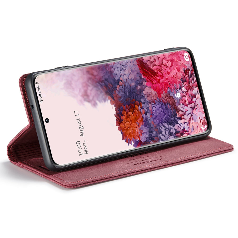 AUTSPACE A01 Series for Samsung Galaxy S20 4G/5G PU Leather Case RFID Blocking Wallet Flip Stand Cover - Red