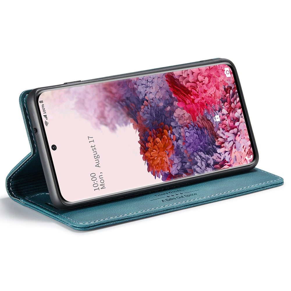 AUTSPACE A01 Series for Samsung Galaxy S20 4G/5G PU Leather Case RFID Blocking Wallet Flip Stand Cover - Blue