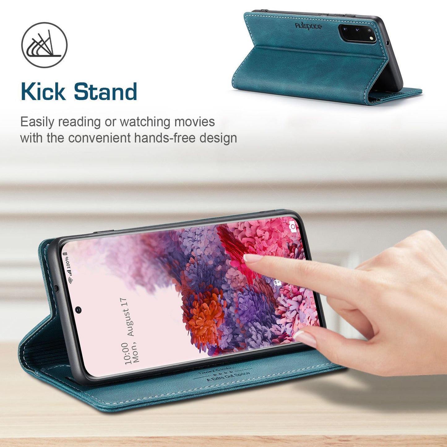 AUTSPACE A01 Series for Samsung Galaxy S20 4G/5G PU Leather Case RFID Blocking Wallet Flip Stand Cover - Blue
