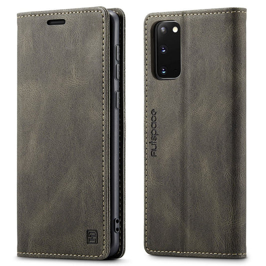 AUTSPACE A01 Series for Samsung Galaxy S20 4G / 5G PU Leather Case RFID Blocking Wallet Flip Stand Cover - Coffee