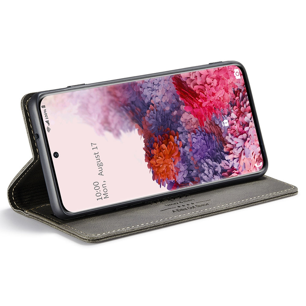 AUTSPACE A01 Series for Samsung Galaxy S20 4G / 5G PU Leather Case RFID Blocking Wallet Flip Stand Cover - Coffee