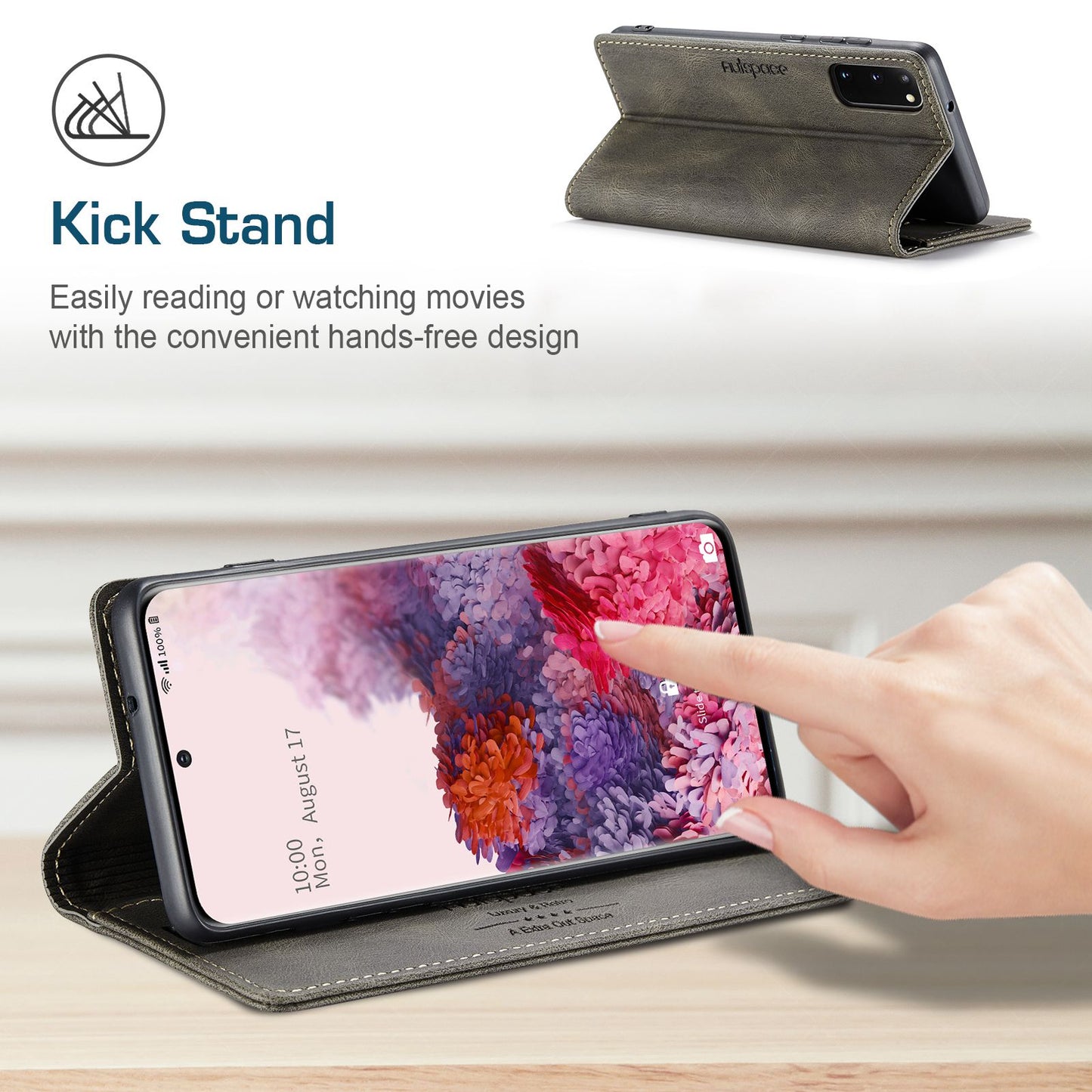 AUTSPACE A01 Series for Samsung Galaxy S20 4G / 5G PU Leather Case RFID Blocking Wallet Flip Stand Cover - Coffee