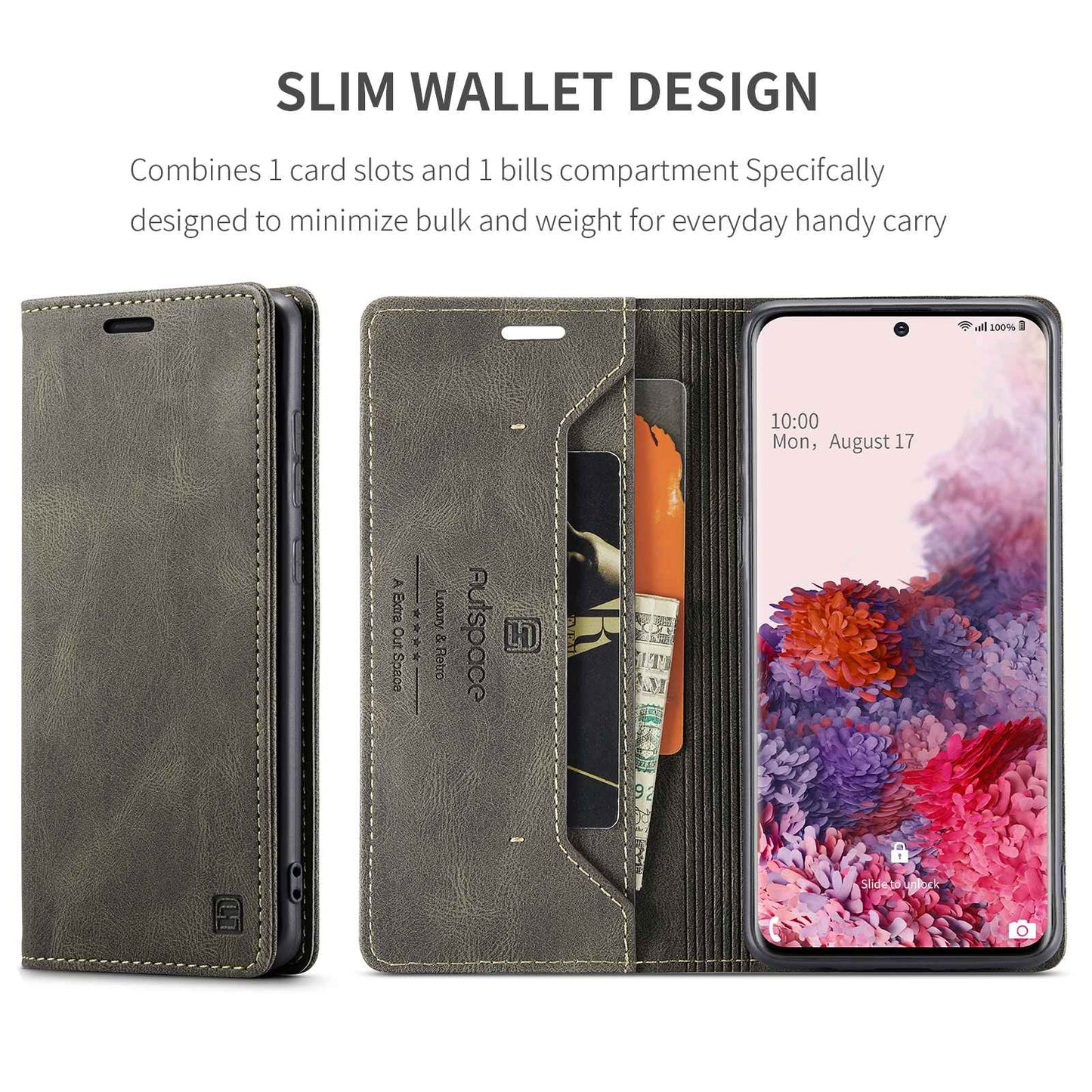 AUTSPACE A01 Series for Samsung Galaxy S20 4G / 5G PU Leather Case RFID Blocking Wallet Flip Stand Cover - Coffee