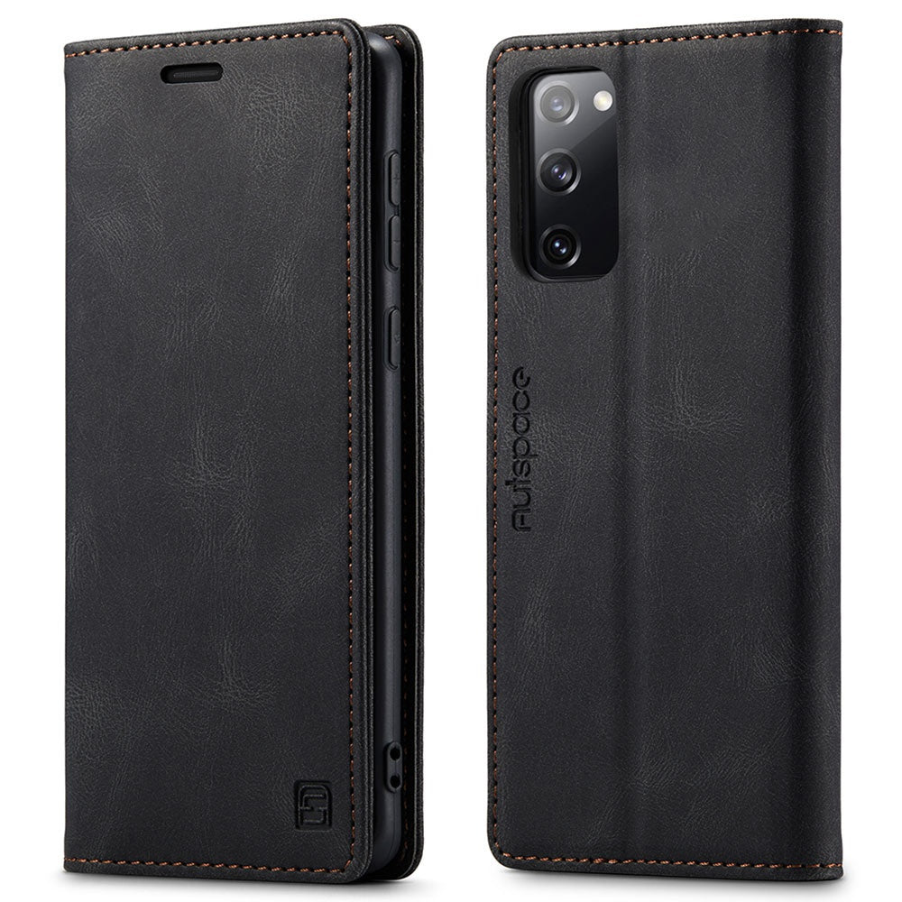 AUTSPACE A01 Series for Samsung Galaxy S20 FE 4G/5G/S20 Lite/S20 Fan Edition 4G/5G/S20 FE 2022 PU Leather Case RFID Blocking Cover - Black