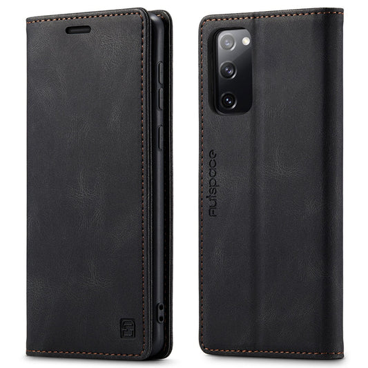 AUTSPACE A01 Series for Samsung Galaxy S20 FE 4G/5G/S20 Lite/S20 Fan Edition 4G/5G/S20 FE 2022 PU Leather Case RFID Blocking Cover - Black