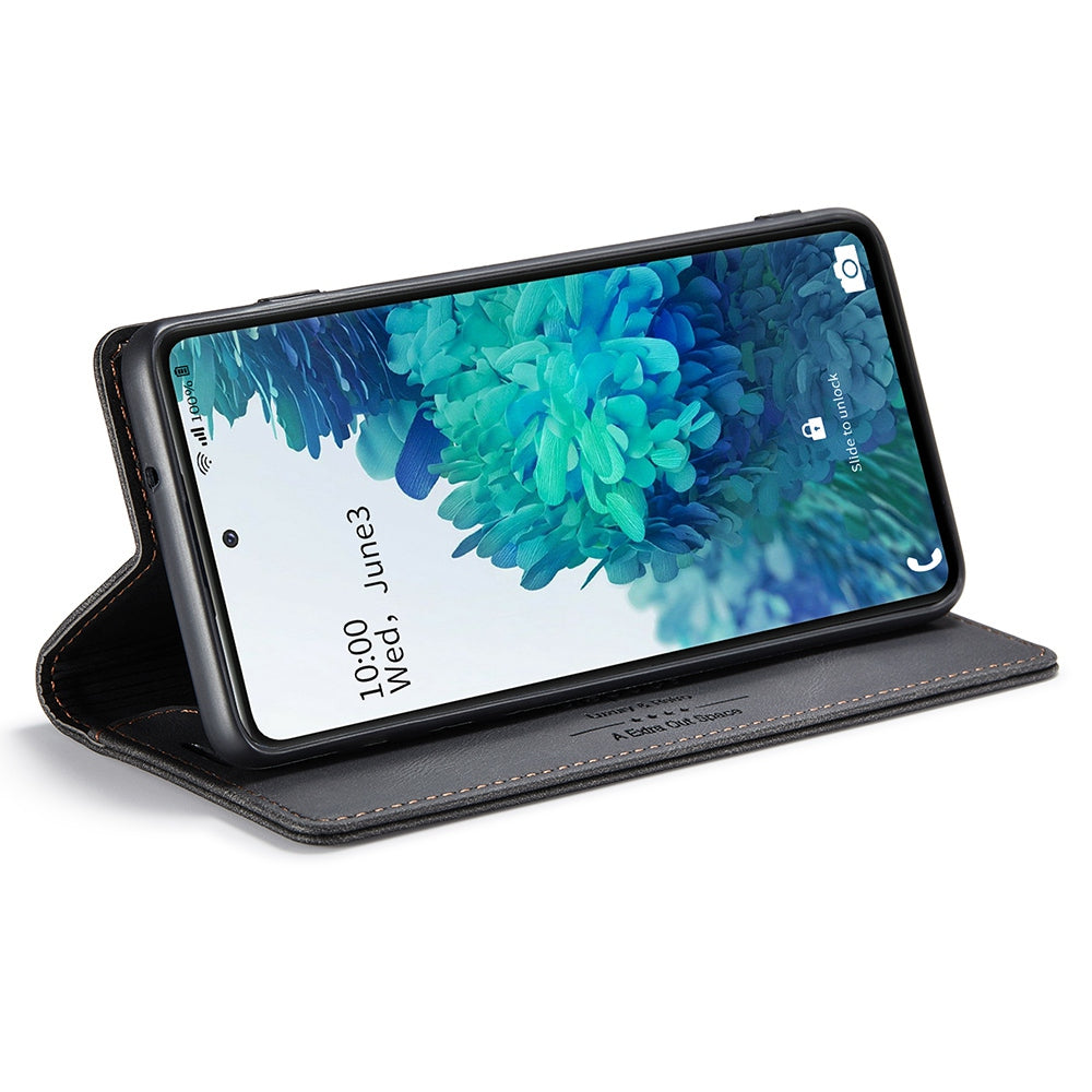 AUTSPACE A01 Series for Samsung Galaxy S20 FE 4G/5G/S20 Lite/S20 Fan Edition 4G/5G/S20 FE 2022 PU Leather Case RFID Blocking Cover - Black