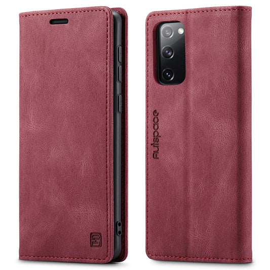 AUTSPACE A01 Series for Samsung Galaxy S20 FE 4G/5G/S20 Lite/S20 Fan Edition 4G/5G/S20 FE 2022 PU Leather Case RFID Blocking Cover - Red