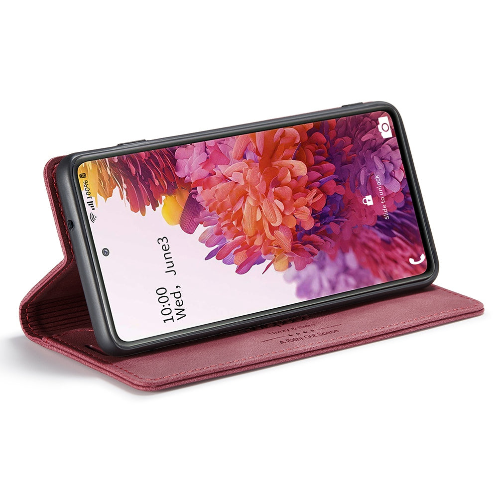 AUTSPACE A01 Series for Samsung Galaxy S20 FE 4G/5G/S20 Lite/S20 Fan Edition 4G/5G/S20 FE 2022 PU Leather Case RFID Blocking Cover - Red